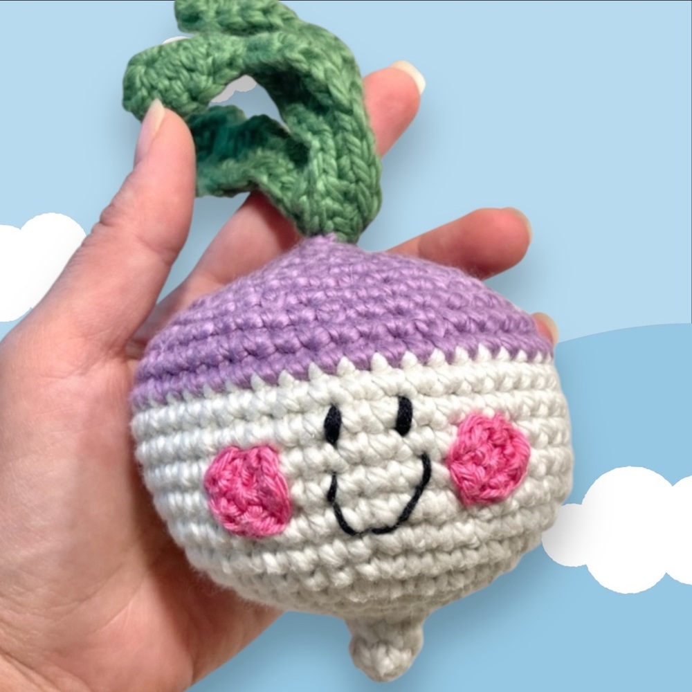 Organic crochet cotton turnip play food rattle NWT handmade made to order